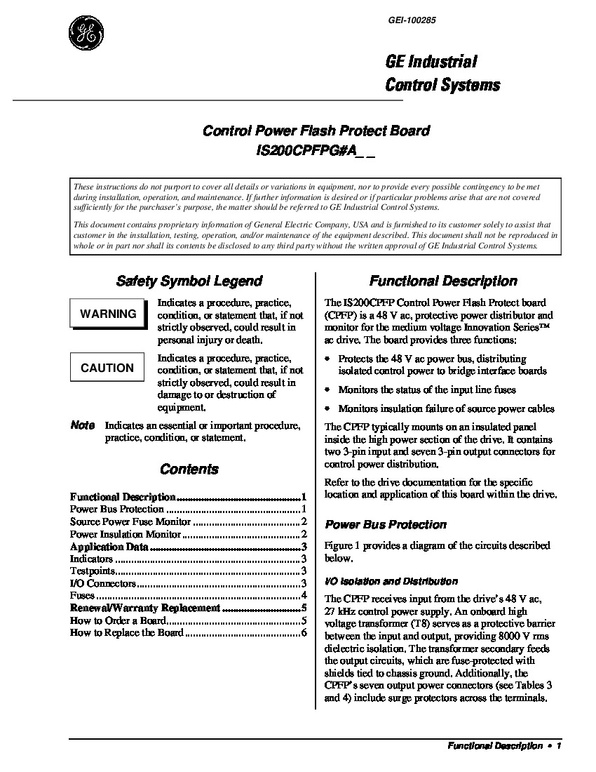 First Page Image of IS200CPFPG1AAA Control Power Flash Protect Board Manual.pdf